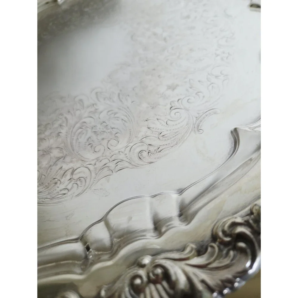 Vintage Poole Silver Co 3216 Ornate Silverplate Footed Tray 16”